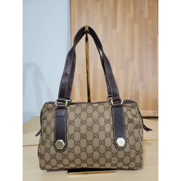 Authentic GUCCI Beige/Brown GG Canvas Charmy Boston Bag - Picture 3 of 11